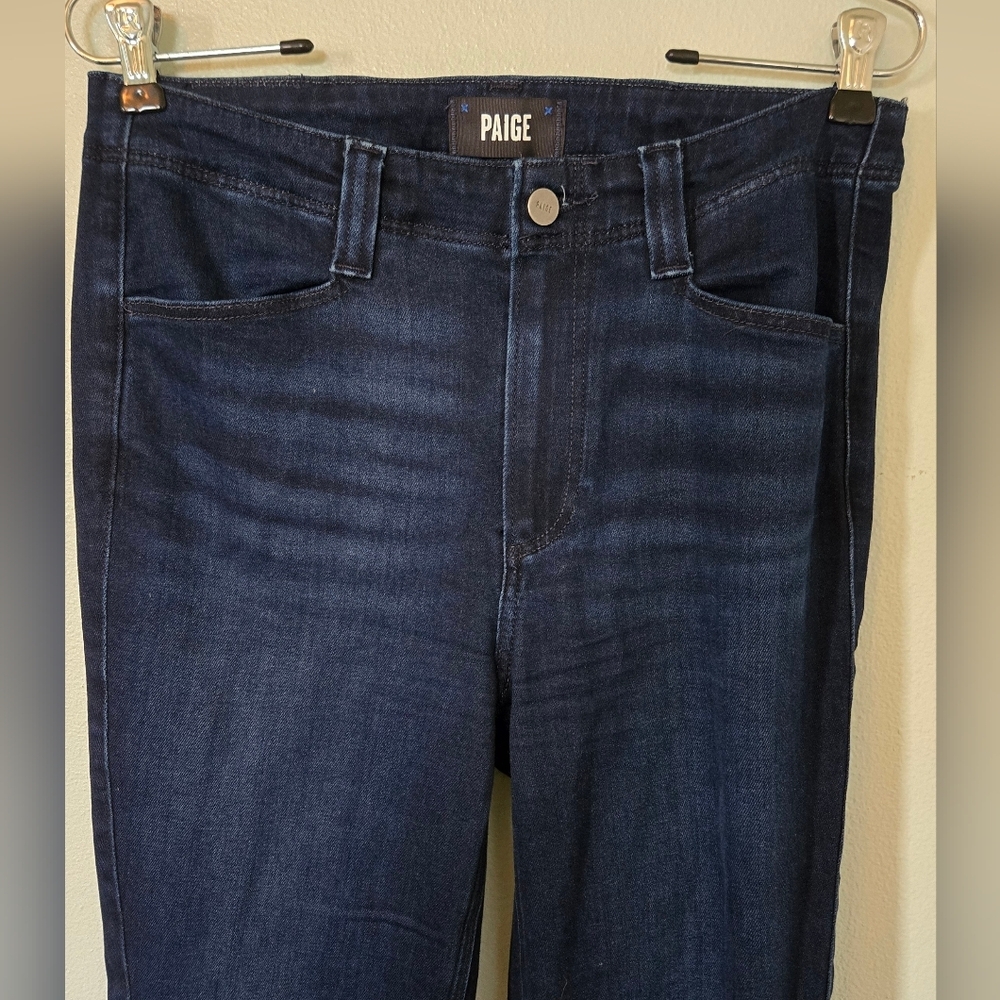 PAIGE Dark Blue Flare & Wide Leg Jeans - Picture 3 of 5